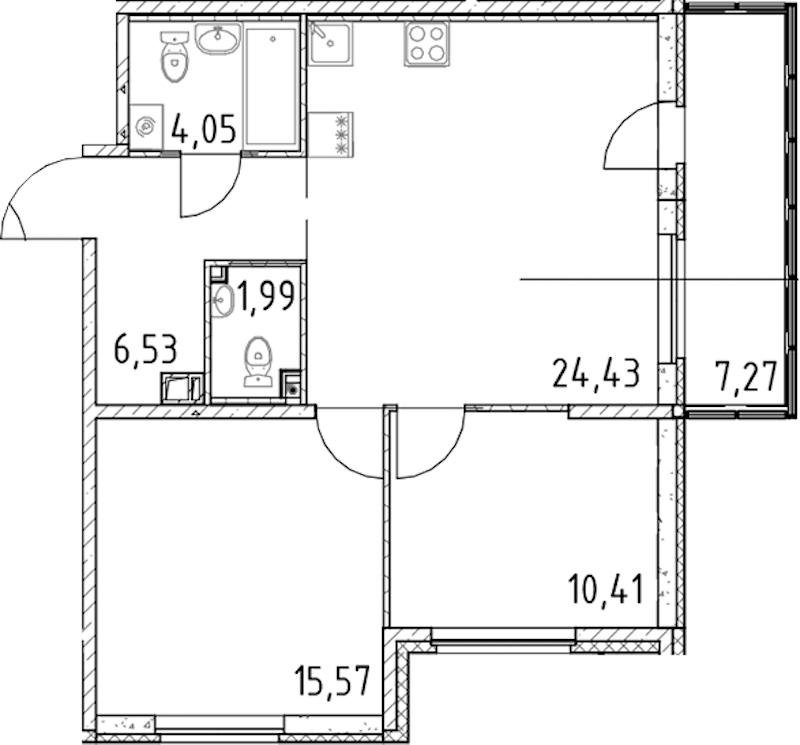 2-комнатная квартира 62.98 м², 15/17 эт., ЖК «Город Первых»